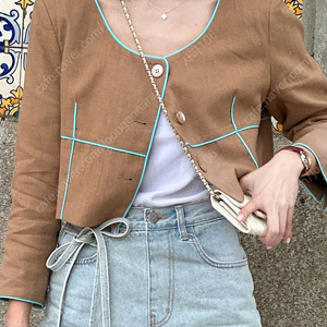 린넨 배색 크롭 자켓