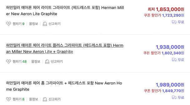 (미개봉) 허먼밀러 에어론 체어 라이트 플러스 그라파이...--0