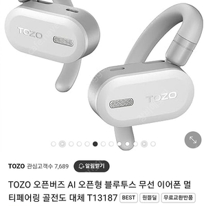 TOZO 오픈버즈 AI 오픈형 블루투스 무선 이어폰 멀티페어링 골전도 대체 T13187