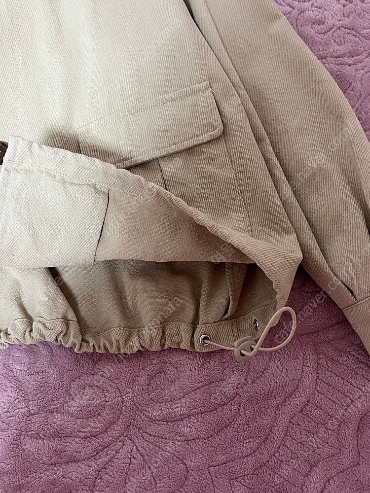 봄 베이지 코튼 숏 자켓 스트링 데님--2