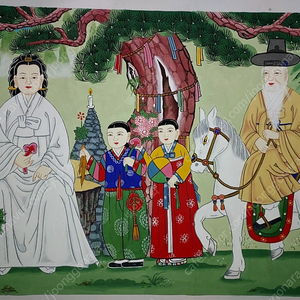 무속 선황탱화 서낭탱화 (삼신할머니 조상할아버지 동자동녀) 수작업그림 2장