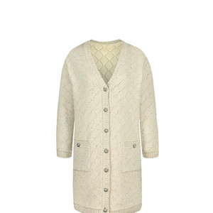더로랑 V-neck Pearl sequins long knit jacket(바닐라 실버)
