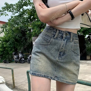 [새상품] 데님 워싱 청치마 L
