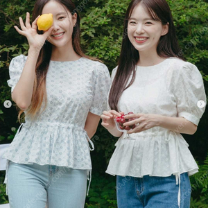 리본 자수 블라우스 (블루)