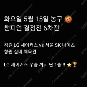 목요일 5월 15일 농구 6차전 창원 LG 세이커스 서울 SK 나이츠 2연석 3연석 4연석 6연석 티켓 챔피언 결정전 6차전 프로 농구 결승전 챔결 티켓 양도