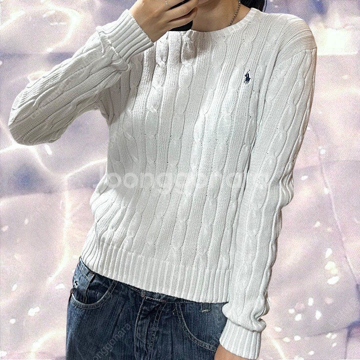 폴로 랄프로렌 신형 케이블 꽈배기 니트 화이트 L--1