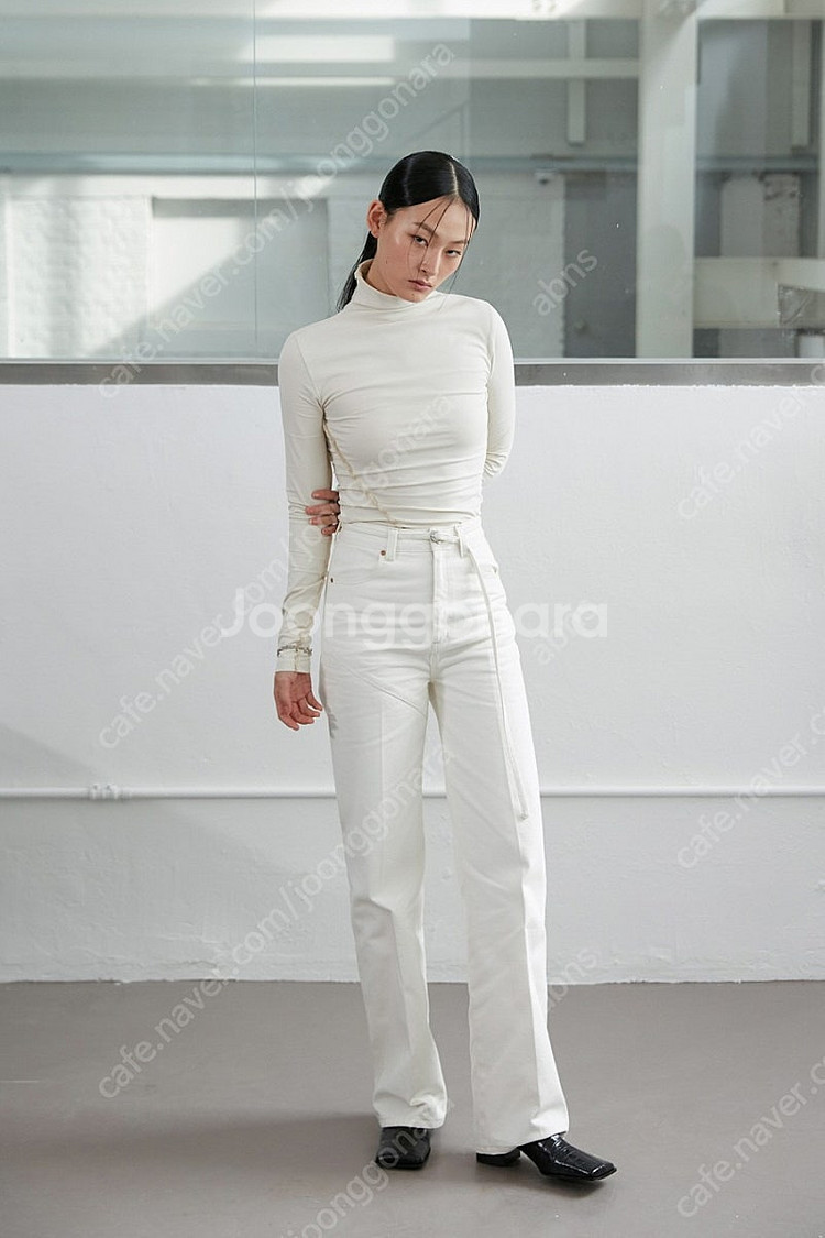 인사일런스 우먼 벨티드 와이드 레그 진 CREAM S사...--0