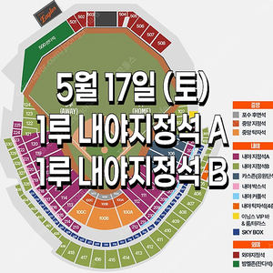 [ 한화 vs SSG ] ｜5월 17일 (토요일) ｜️ 1루 내야지정석A B｜양도