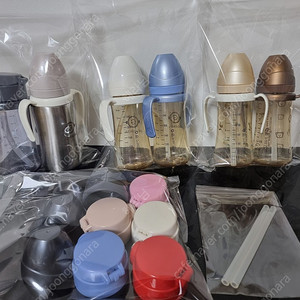 그로미미 빨대컵(300ml 6개,(미사용)스텐인리스,원터치뚜껑 등 포함)