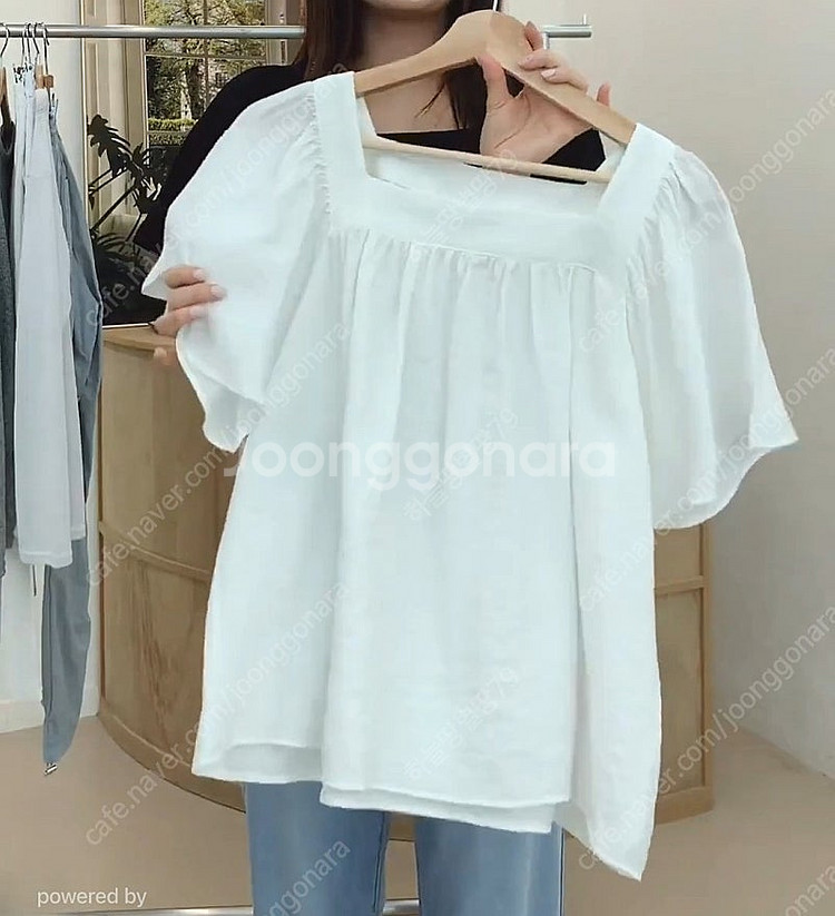여성 여름 스퀘어넥 반팔 블라우스--0