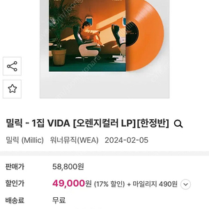 (미개봉 LP) 밀릭 - 1집 VIDA