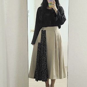 벨트 Style 뒷밴딩 플레어 롱 스커트