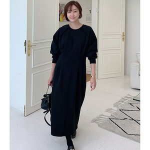 미미씨엘 mimiciel 제작완판 핀턱 코튼 원피스 [pintuck cotton one-piece/블랙] 편안하고 고급진 허리주름 핀턱포인트 맨투맨 원피스 드레스 판매해요(새것/블