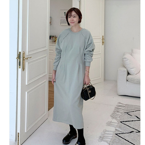 미미씨엘 mimiciel 제작완판 핀턱 코튼 원피스 [pintuck cotton one-piece/민트그레이] 편안하고 고급진 허리주름 핀턱포인트 맨투맨 원피스 드레스 판매해요(새