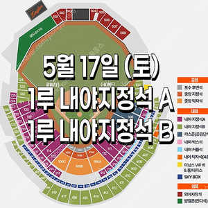 [ 한화 vs SSG ] ｜5월 17일 (토요일) ｜️ 1루 내야지정석A B｜양도