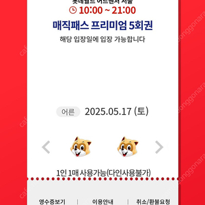 5/17(토) 롯데월드 매직패스 5회권