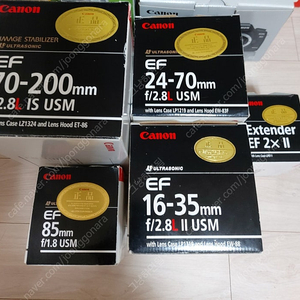 캐논 EF 16-35, 24-70, 70-200, 85, 2X II extender
