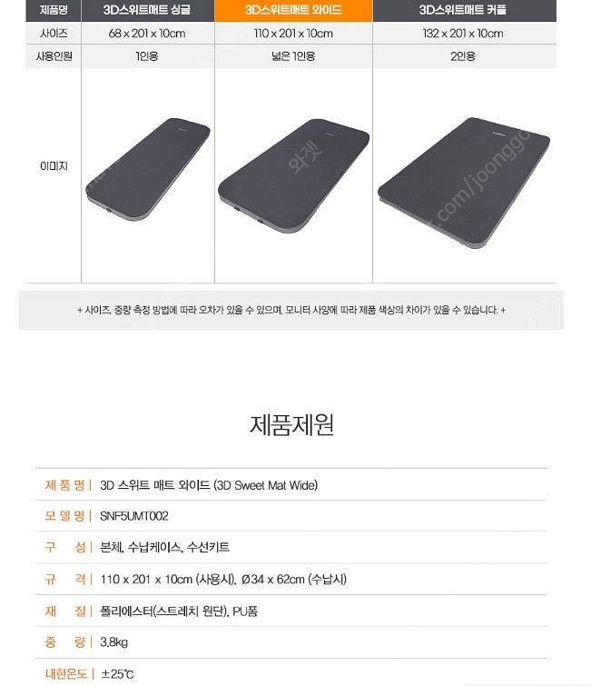 스노우라인 자충매트 110*201*10cm 와이드 팝니...--0