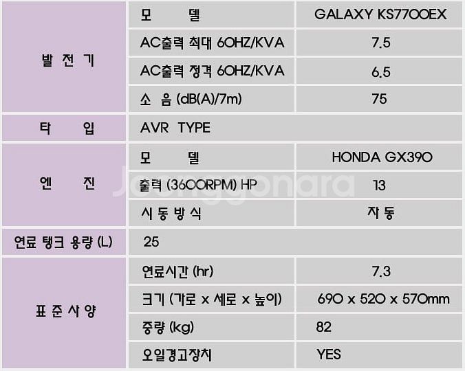 42[판매] 혼다 7.5키로 발전기 KS7700EX--3