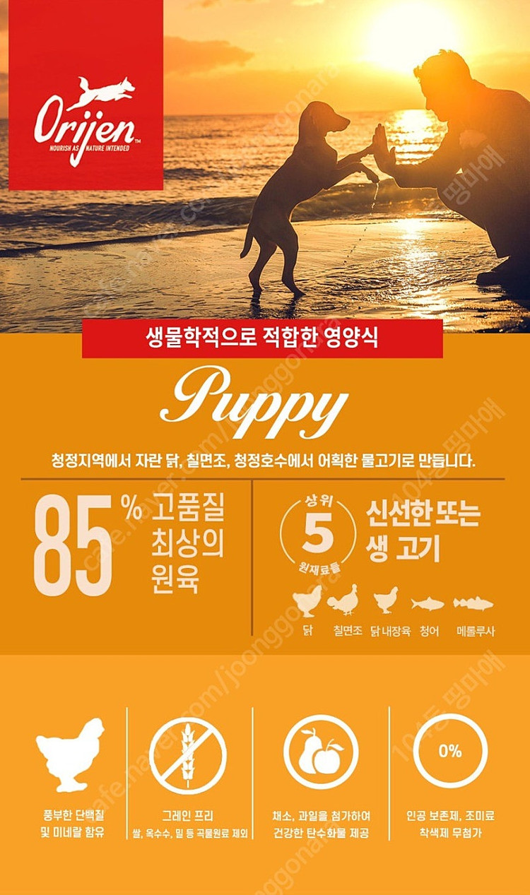 오리젠 강아지사료 종류별 가격 입니다. 이미지