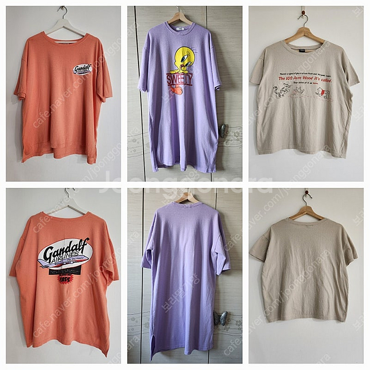 캐릭터 오버핏 티셔츠 3종 세트 프리사이즈--0