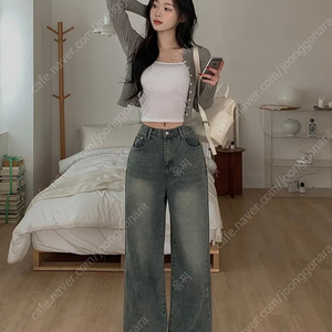 로킷 데님 와이드핏 롱 워싱 데님 팬츠 빈티지블루