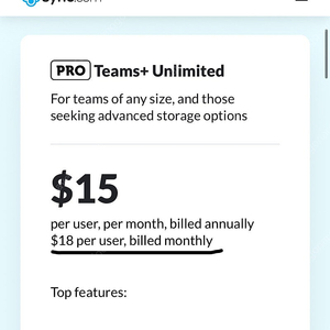 무제한 용량 클라우드 스토리지 sync.com 팀요금제
