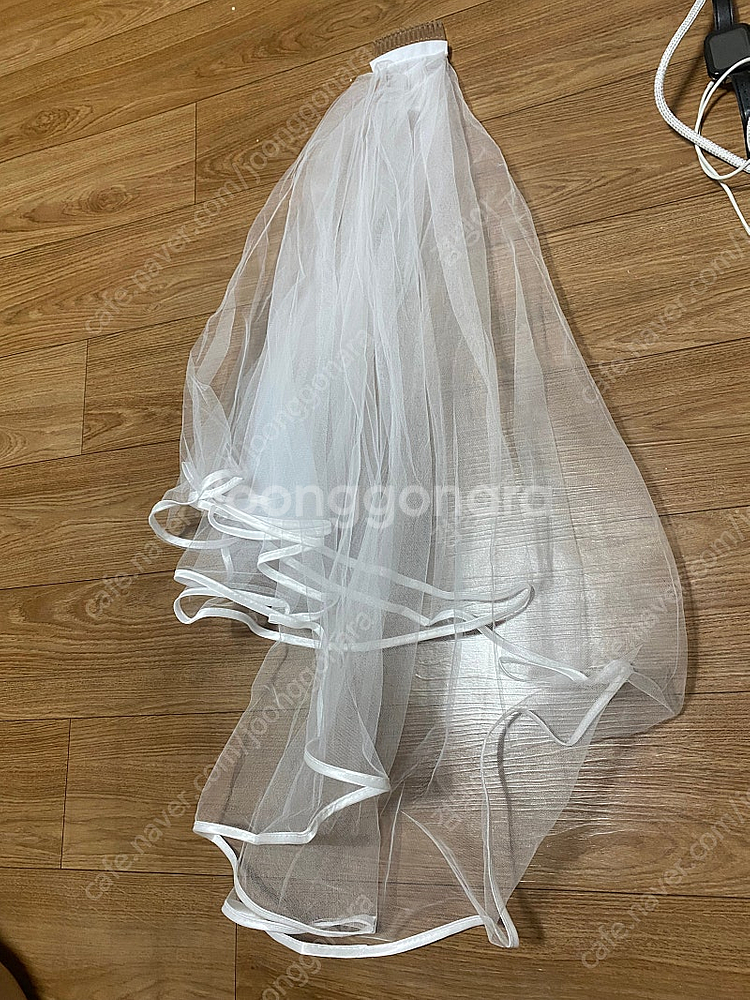 웨딩 롱 베일 + 미들 베일 + 아이보리 리본핀 3가지...--0