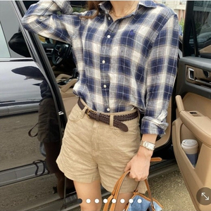 폴로 랄프로렌 클래식핏 우먼 체크 린넨 셔츠