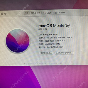 애플 맥미니 2014 late 16g/512ssd 팝니다