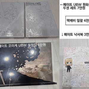 페이트 UBW 코미케 설정집, 원화집, 페이트 제로 낙서북 판매합니다.