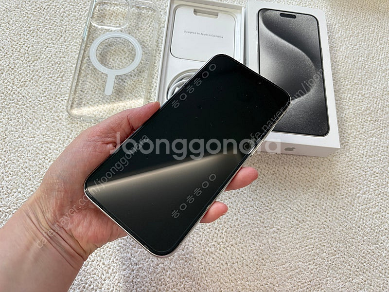 Apple 정품 아이폰 15 Pro Max 자급제, 화이트티타늄, 512GB 배터리효율 98% S급 풀박스 구성--1