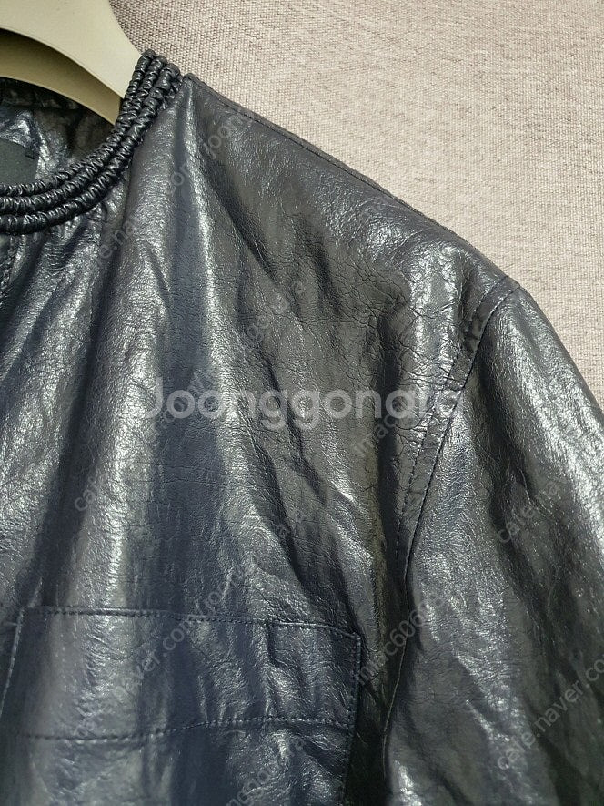 한섬 랑방컬렉션 밴딩 넥 레더 자켓 55사이즈 정품--3