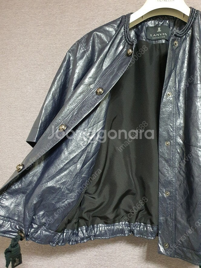 한섬 랑방컬렉션 밴딩 넥 레더 자켓 55사이즈 정품--7