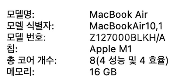 맥북에어 m1 16gb 256gb 실버 배터리 99% ...--1