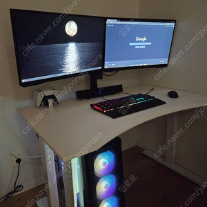 루나랩 게이밍책상 화이트 테이블 1200+피씨홀더+듀얼모니터암 (+오디세이 G32A 27인치 듀얼모니터)