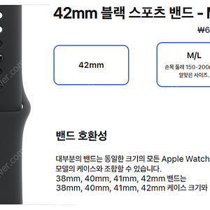 애플 정품 애플워치 42mm 블랙 스포츠 밴드 M/L