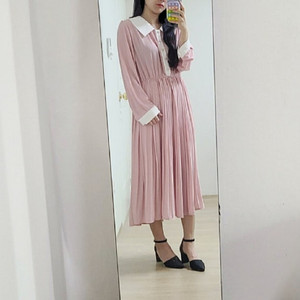 [텍 부착 새상품] 핫핑 러블리 연핑크 플리츠 롱 원피스