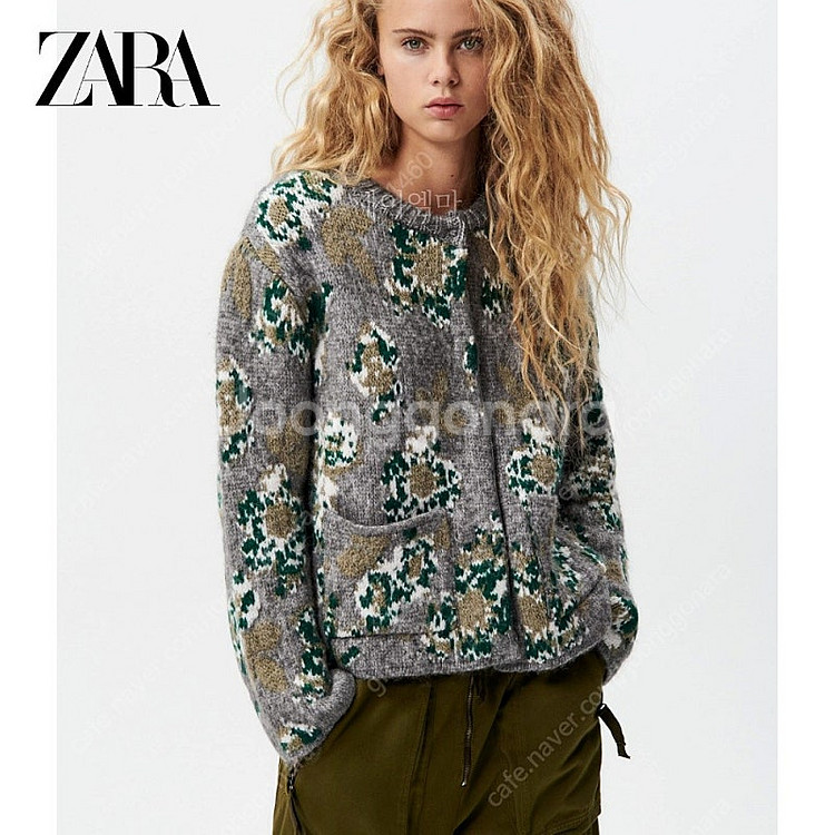 새상품 자라 zara 그린 플라워 니트 가디건 라지L ...--2