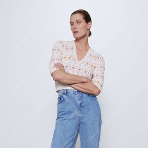 ZARA 자라 자카드 반팔니트 봄 니트 브이넥 니트 자라 크롭 니트 코스 자라 마시모두띠 H&M