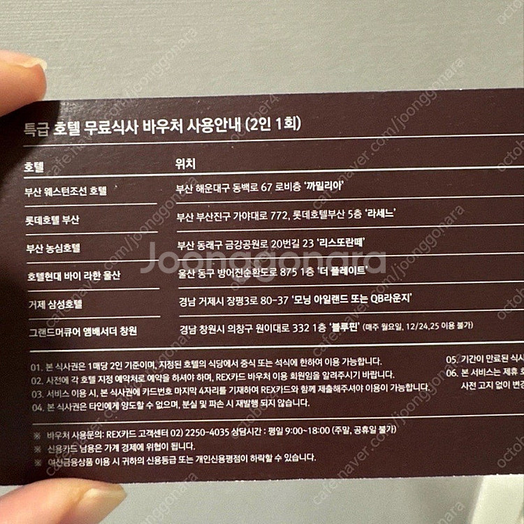 렉스카드) 호텔2인 식사권 바우처(라세느 까밀리아 등)--1