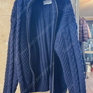 프리미엄 하이넥 꽈배기 풀집업 니트 가디건 네이비