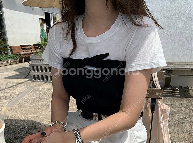 리본타이 쇼핑몰 탱크탑 블랙--0