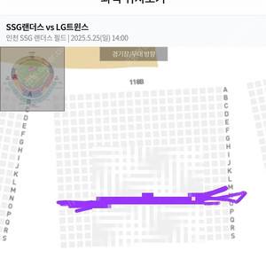 5월25일 일요일 SSG vs LG 랜더스필드 3루 내야 118블록 N열 3연석 장당1.8