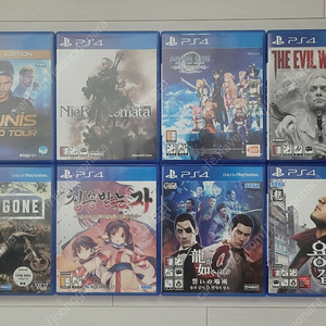 [PS4 중고] 테니스 월드 투어, 니어 오토마타, 소드아트온라인 할로우 리얼라이제이션, 이블위딘2, 데이즈곤, 칭송받는자1, 용과 같이 제로, 용과 같이3 팝니다.