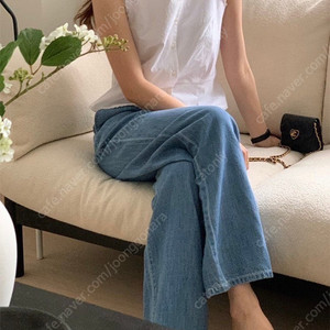 (새상품) 컴히얼 린넨 핀턱 데님 진청 s