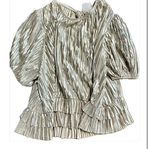 플리츠, 자라 키즈, zara kids, 퍼프소매,루즈핏,블라우스,프릴,반팔,실버,메탈,글리터,주름