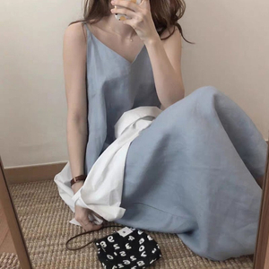 (새상품) 린넨 민소매 끈나시 뷔스티에 롱 원피스