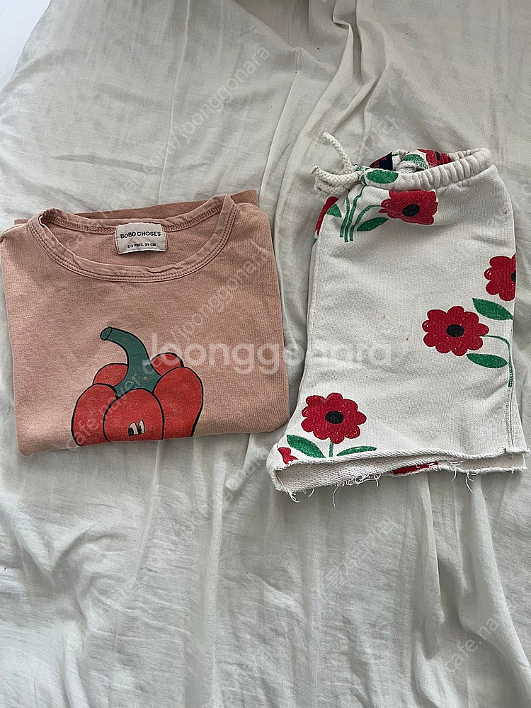 보보쇼즈 반팔 티셔츠2-3y 타오 꽃 반바지 팬츠 4--0