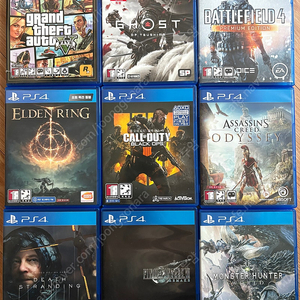 PS4 타이틀(레데리2, 엘든링, 진삼국무쌍8, PES2020, 라오어, 언차티드, 콜 오브 듀티, 어쌔신크리드, 고스트 오브 쓰시마, 파이널판타지7, GTA5)